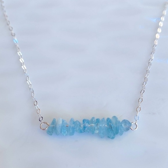 Sterling Silver and Blue Aquamarine beads Necklace 18” inches - Picture 5 of 6